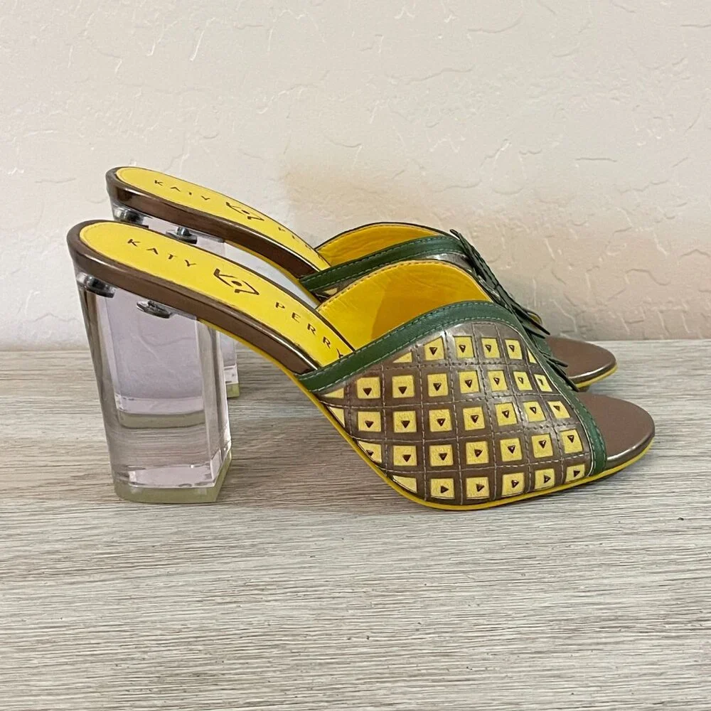 Katy Perry Sandals Heels 6 The Coolada Pineapple Clear Heels Slides Tropical - Picture 6 of 11